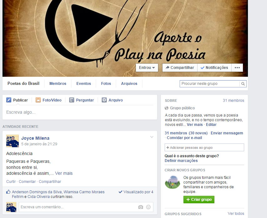 Entre no grupo Poetas do Brasil no Facebook!!!