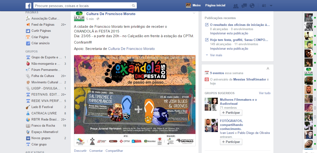Divulgação do Oxandolá [in]Festa 2015 na página no Facebook da Secretaria de Cultura de Fco. Morato