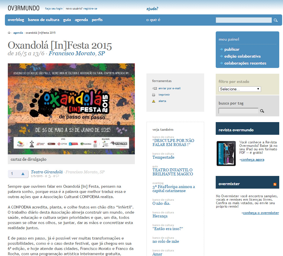 Matéria publicada no site Overmundo sobre o Festival Oxandolá [in]Festa 2015